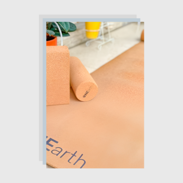 ONEarth Cork Yoga Combo - Mat, Roller and Brick/ Block - Amalgamated Rubber