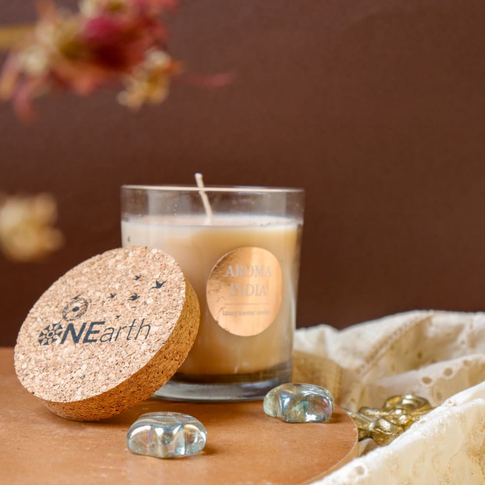 ONEarth Luxury Scented Candle with Cork Lid - Soy Wax (1 wick) Vanilla (Pack 1)