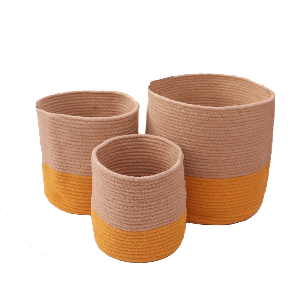 ONEarth Dual tone Jute Baskets ( Yellow) Set of 3