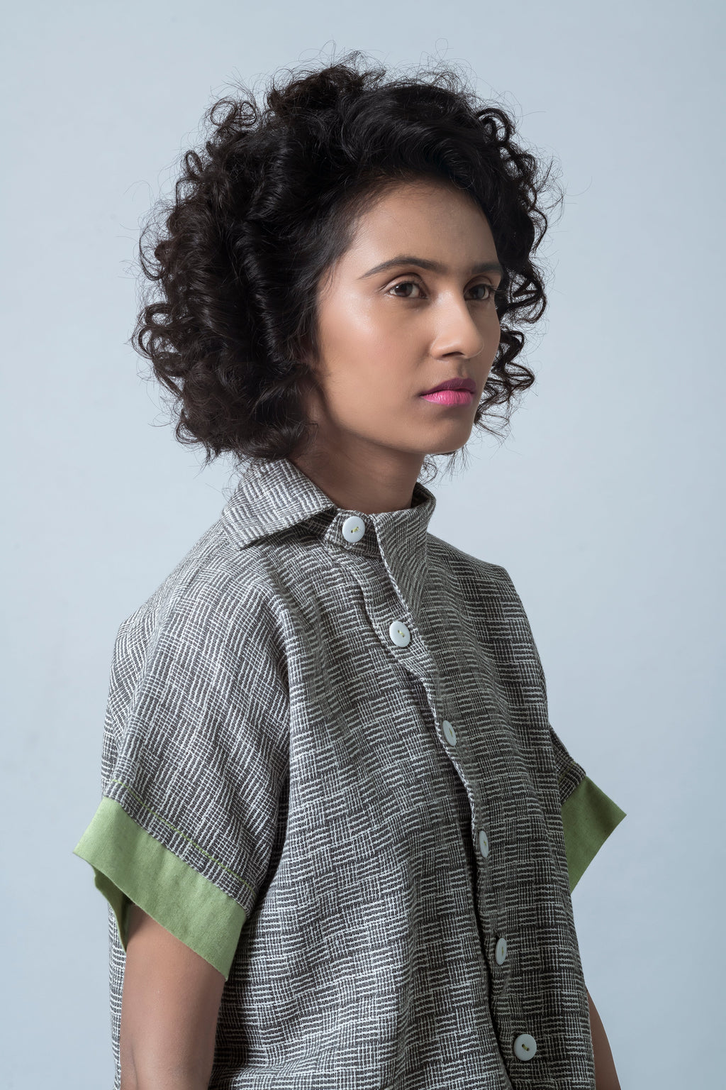 Anushe Pirani Women's Off Center Collar Crop Shirt