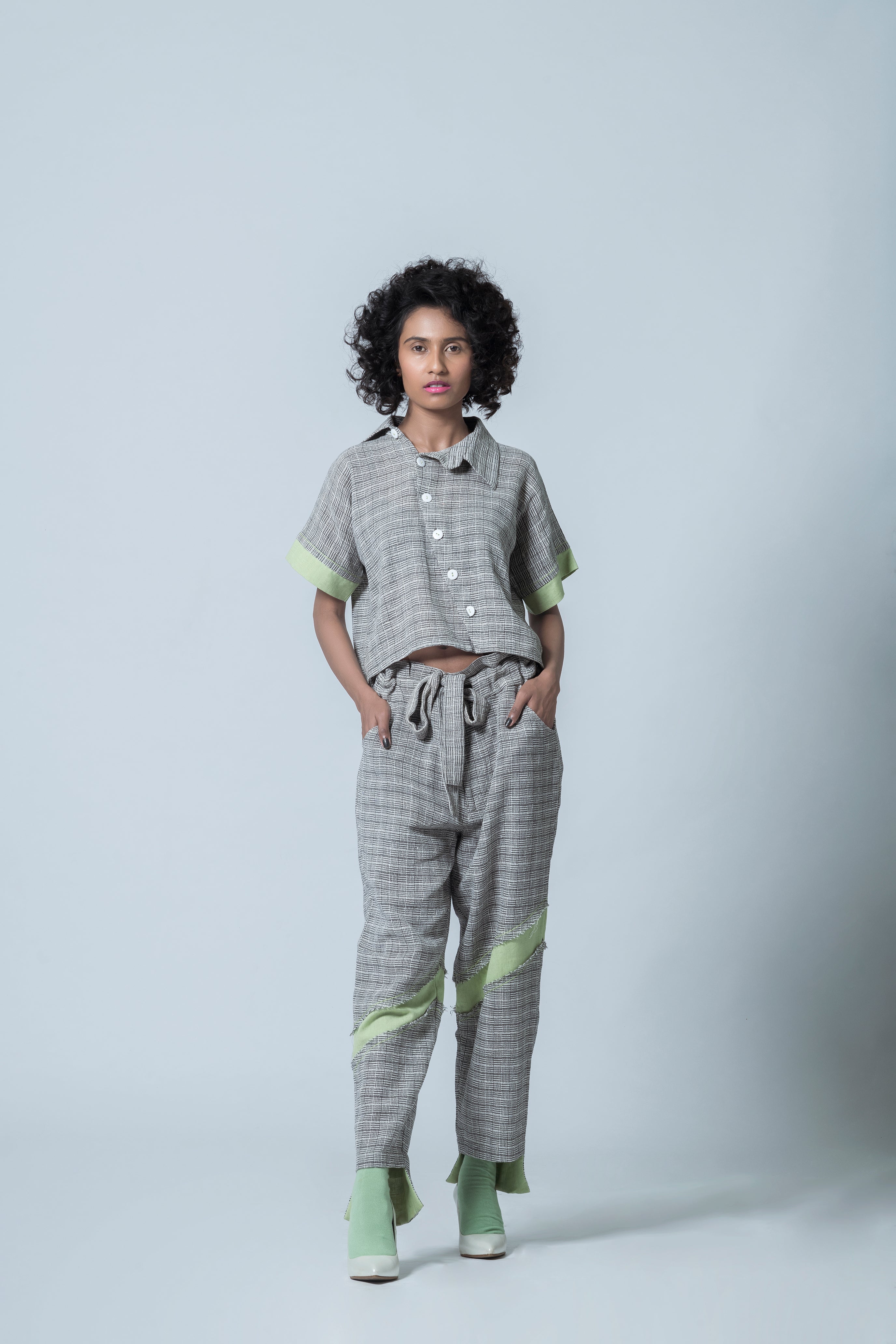 Anushe Pirani Women's Off Center Collar Crop Shirt