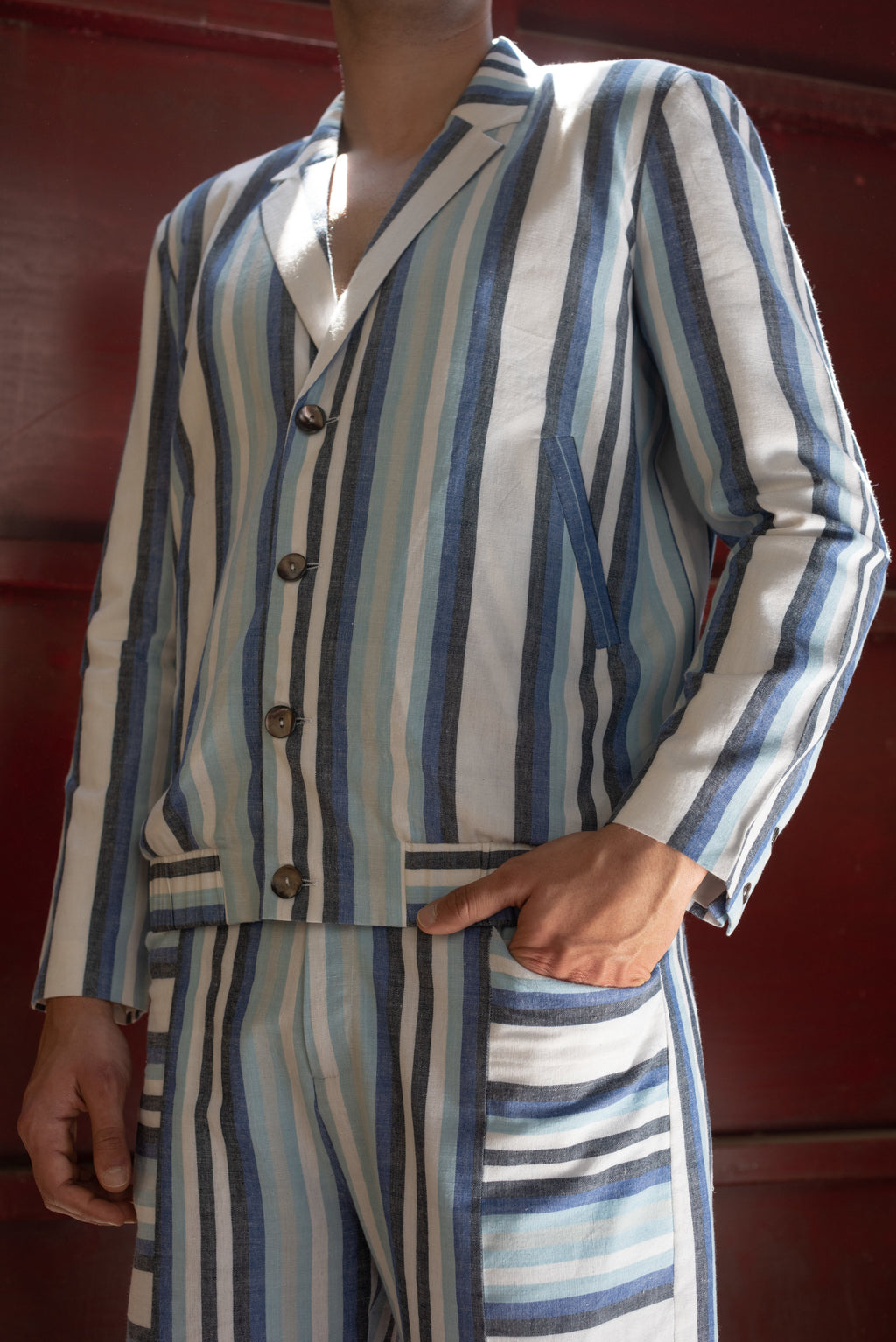 Anushe Pirani Mens Buttoned Bomber Jacket