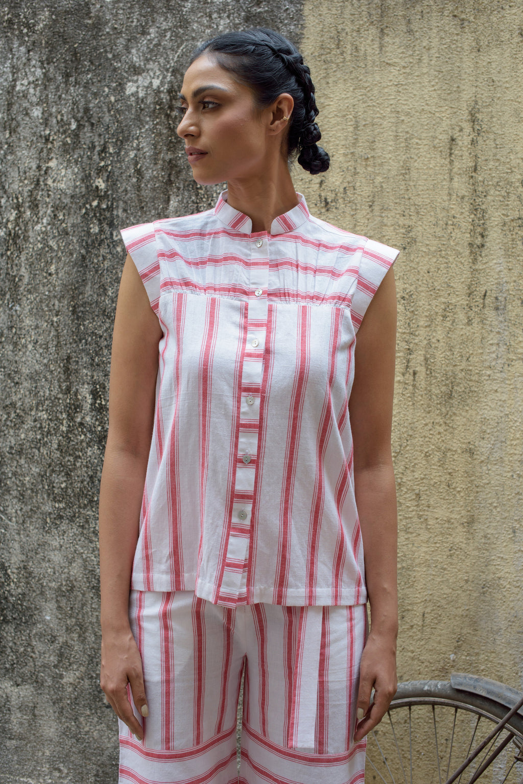 Anushe Pirani Womens Mandarin Collar Shirt