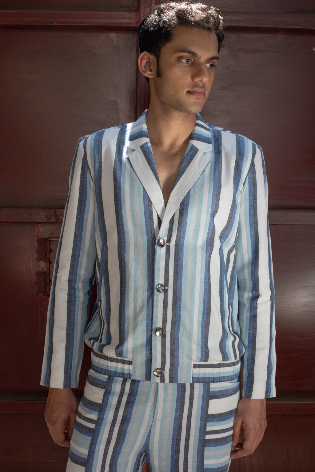 Anushe Pirani Mens Buttoned Bomber Jacket