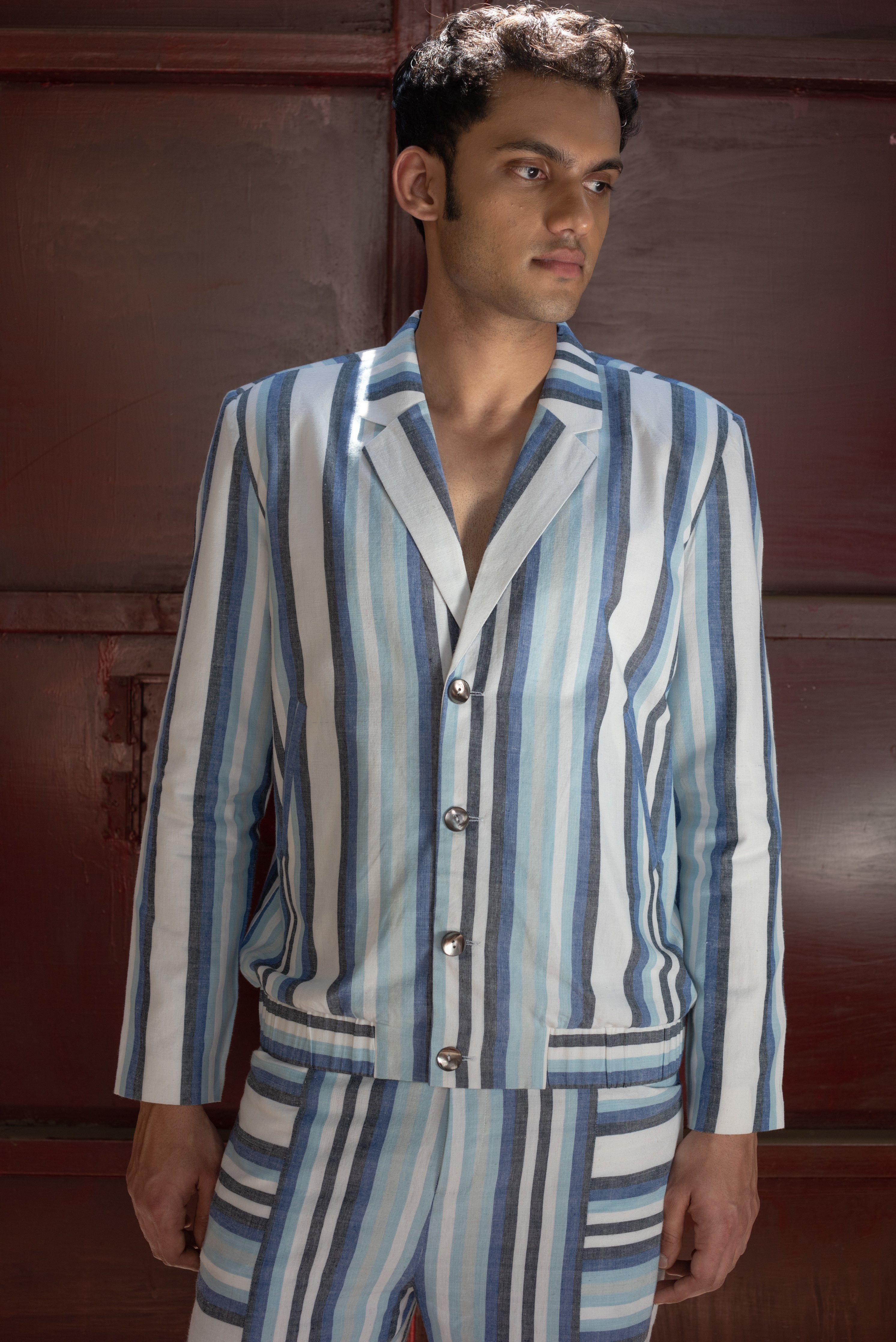 Anushe Pirani Mens Buttoned Bomber Jacket