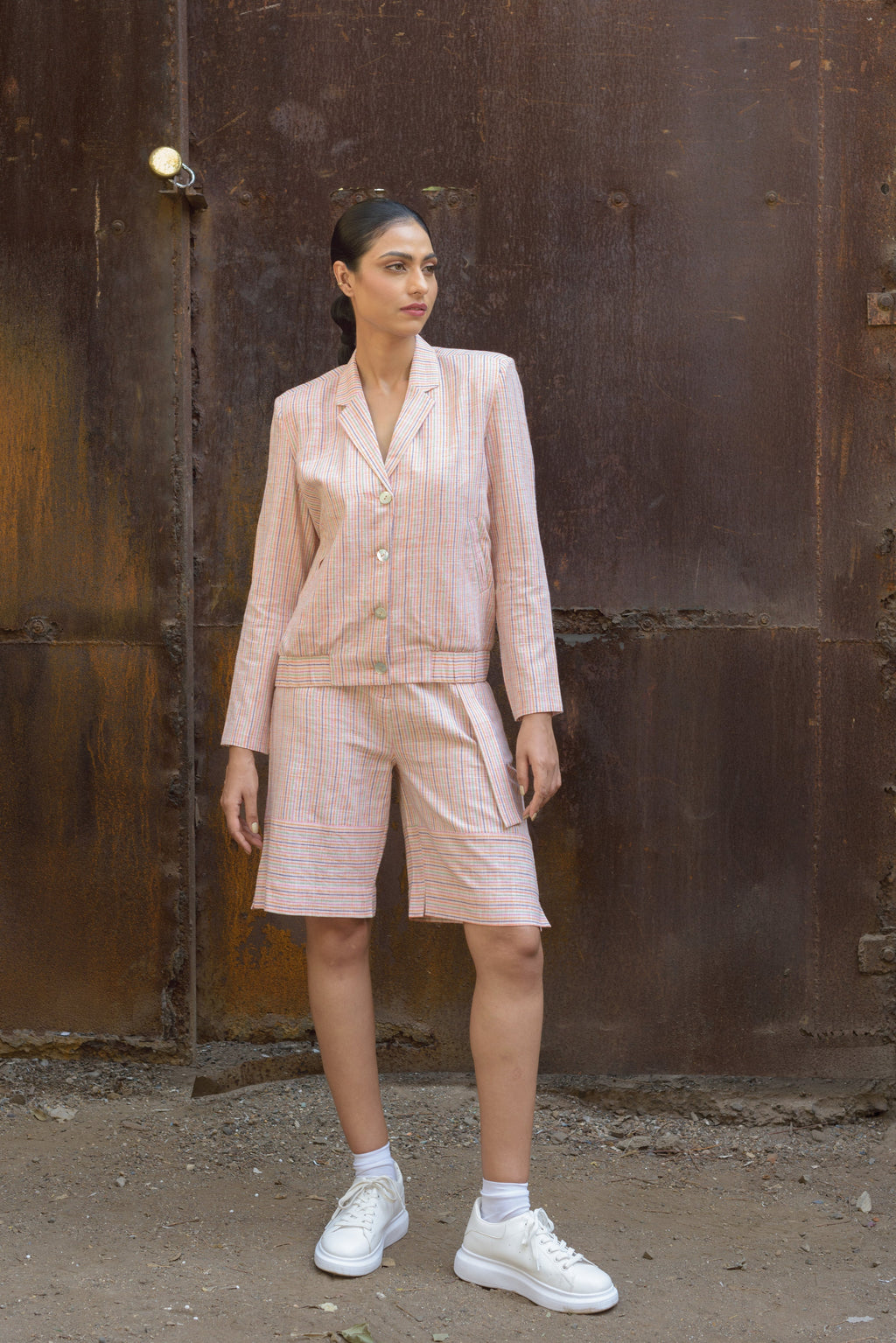 Anushe Pirani Womens Buttoned Bomber Jacket