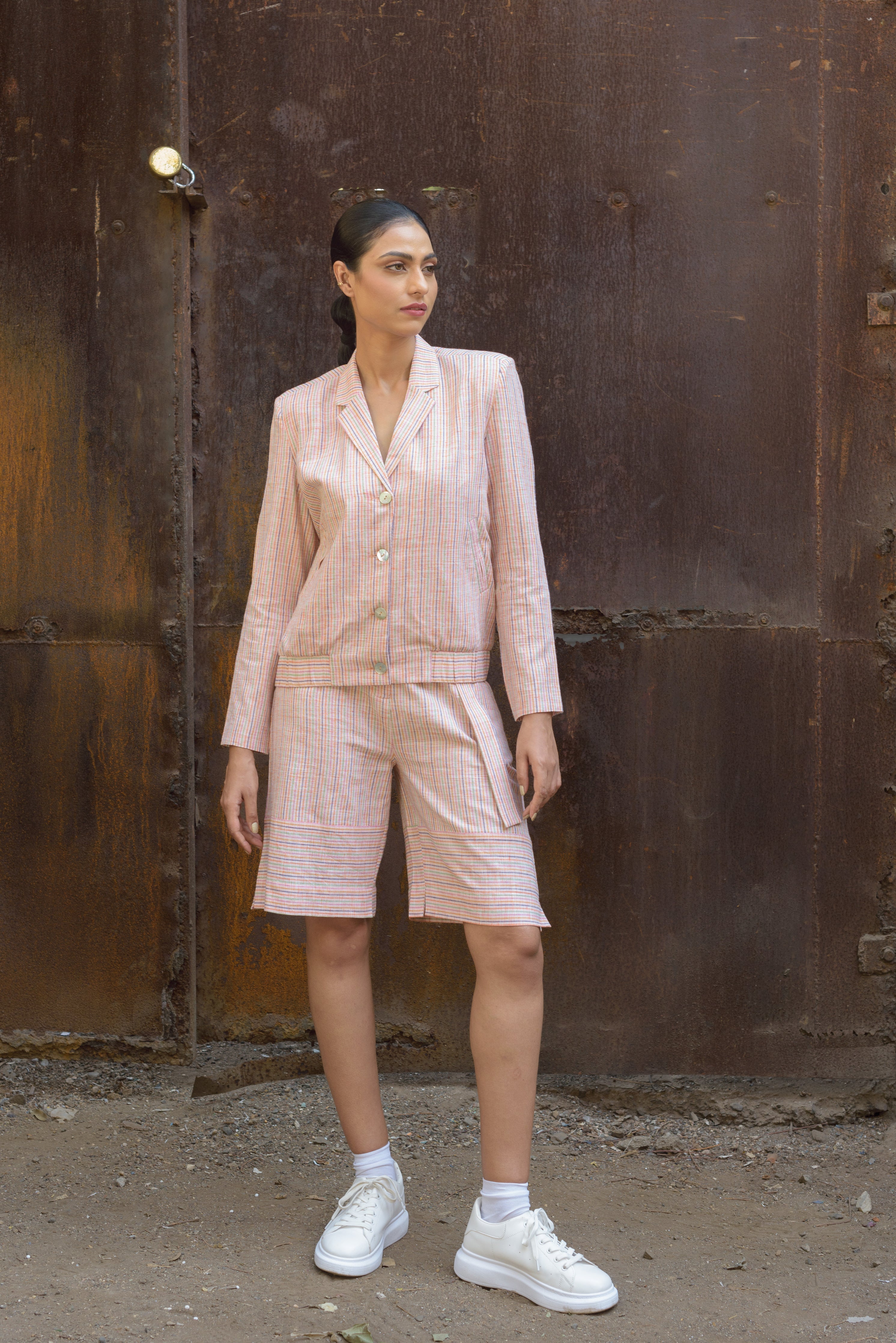 Anushe Pirani Womens Buttoned Bomber Jacket