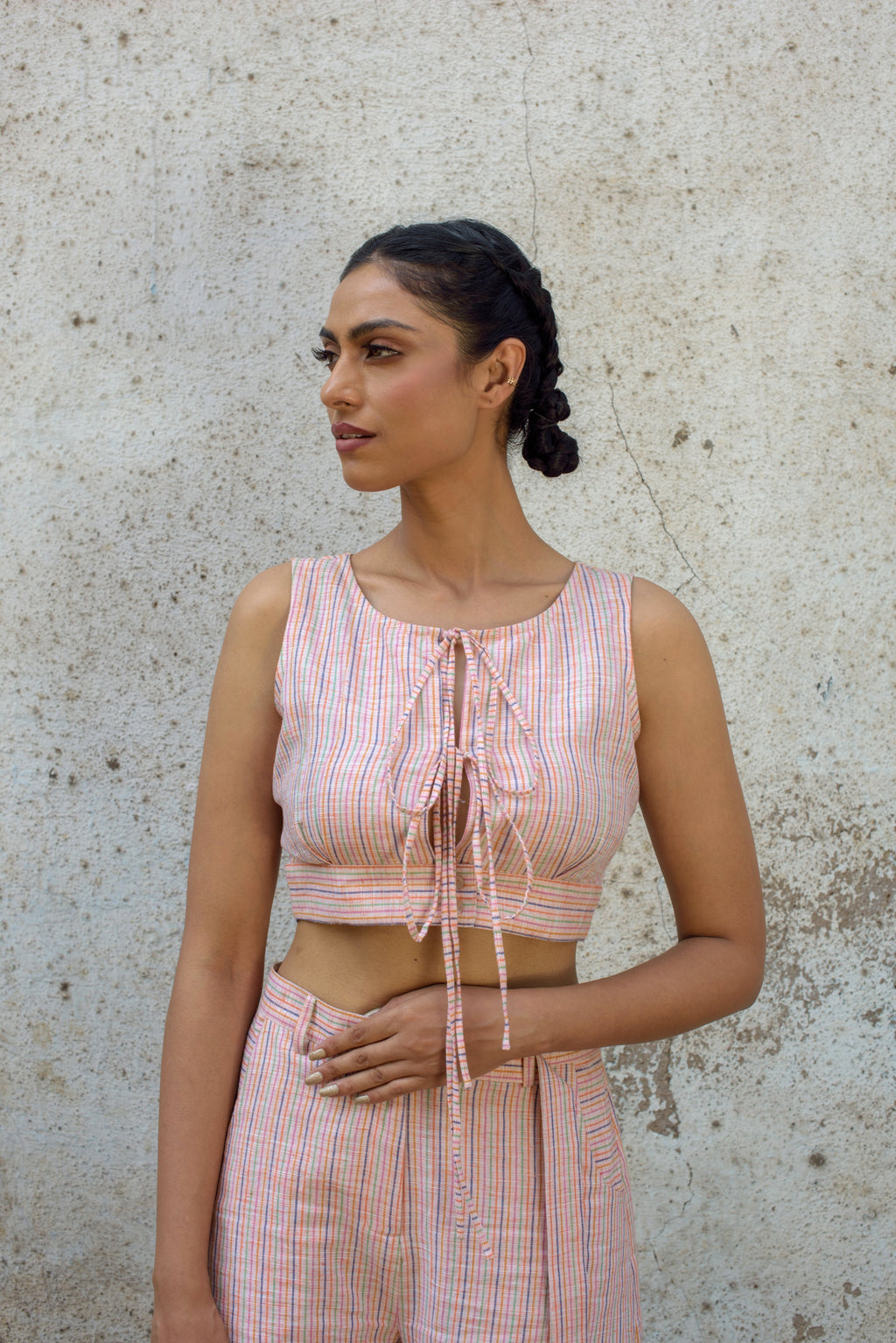 Anushe Pirani Womens Tie-Up Crop Top