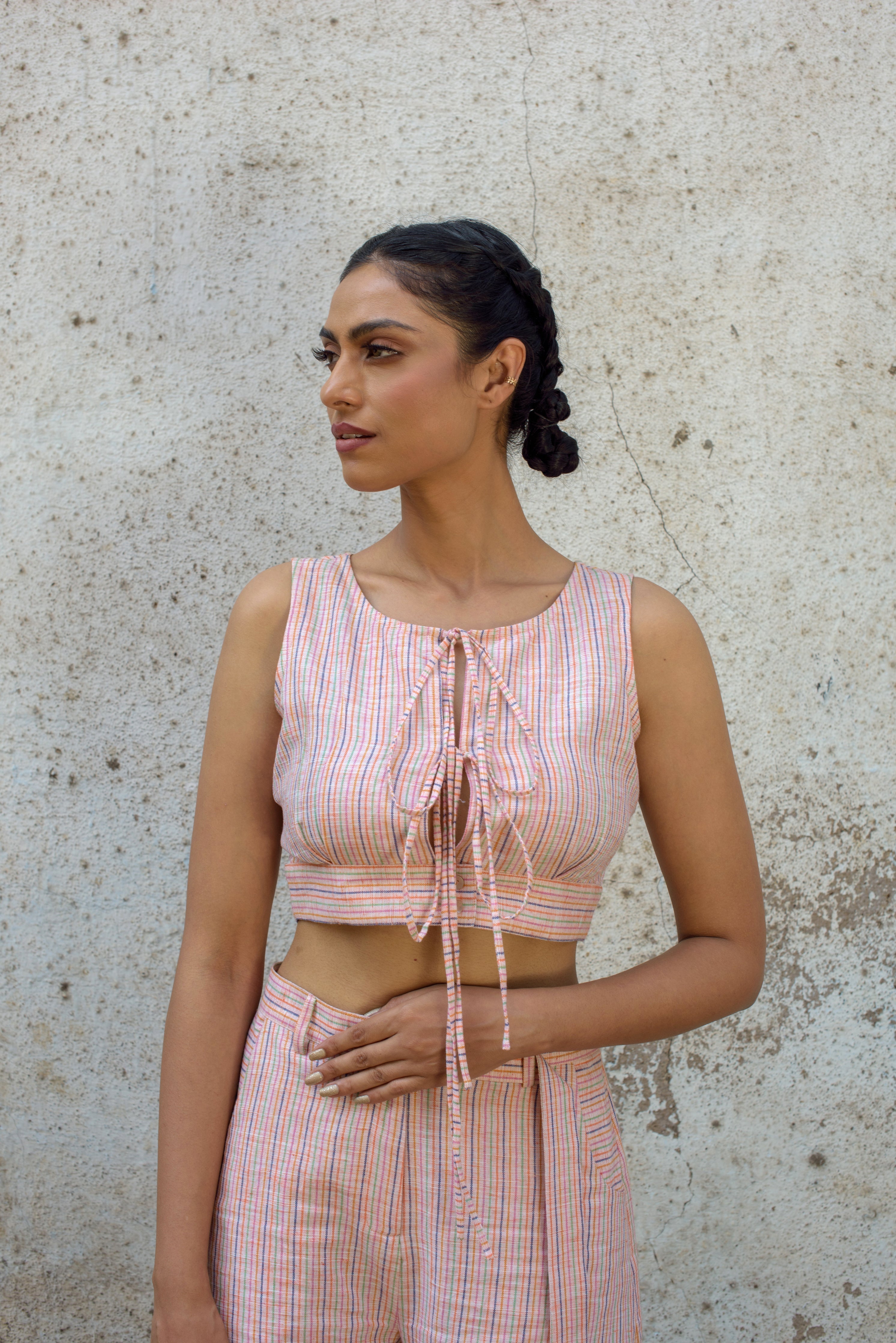 Anushe Pirani Womens Tie-Up Crop Top