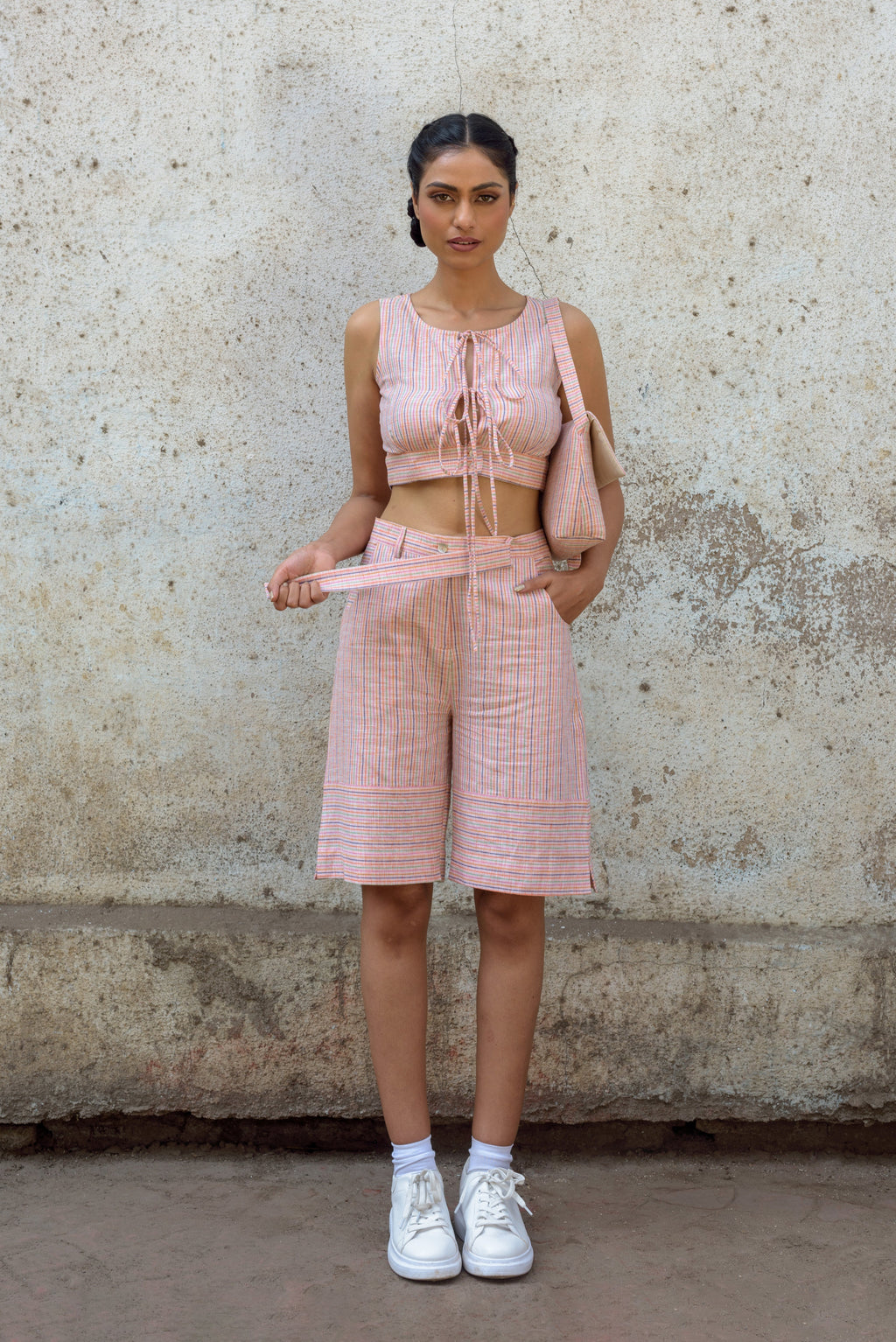 Anushe Pirani Womens Tie-Up Crop Top