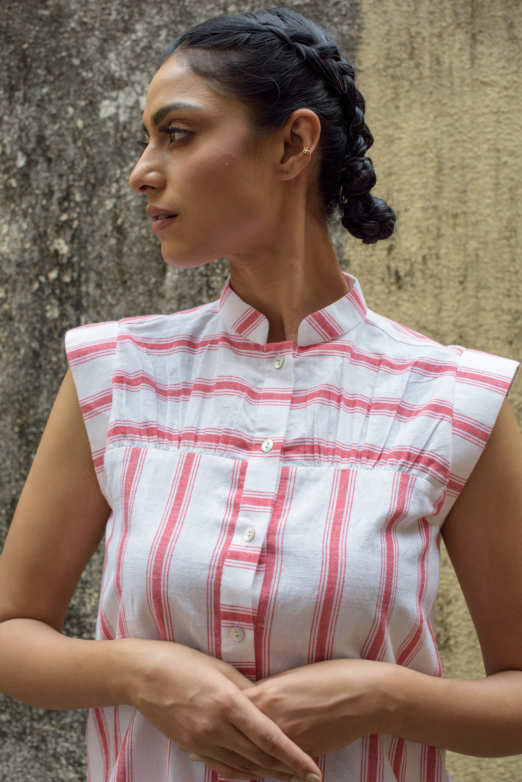 Anushe Pirani Womens Mandarin Collar Shirt